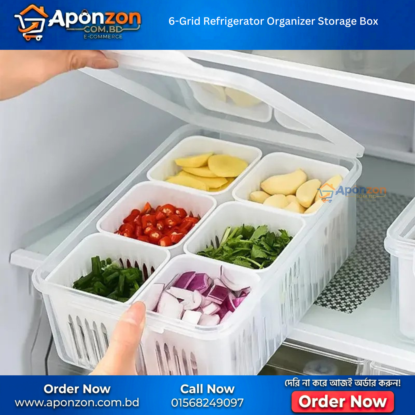 6-Grid Refrigerator Organizer Storage Box