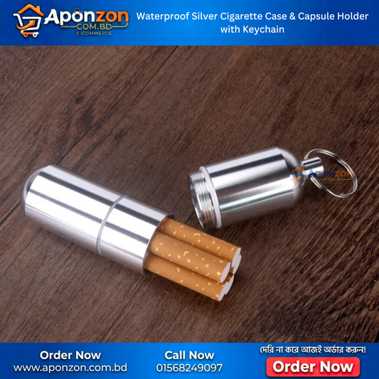 Waterproof Silver Cigarette Case & Capsule Holder with Keychain