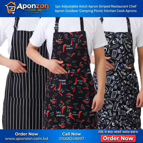 1pc Adjustable Adult Apron Striped Chef Apron