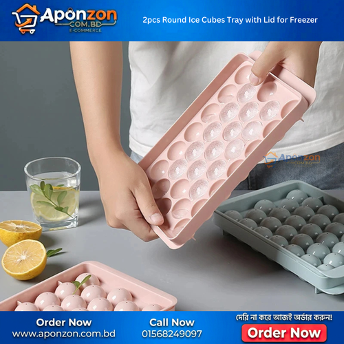 2pcs Round Ice Cubes Tray with Lid for Freezer