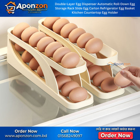 Double-Layer Egg Dispenser Automatic Roll-Down Egg Storage Rack