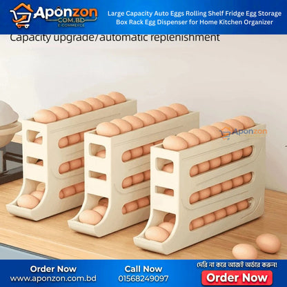 Large Capacity Auto Eggs Rolling Shelf Fridge Egg Storage Box Rack