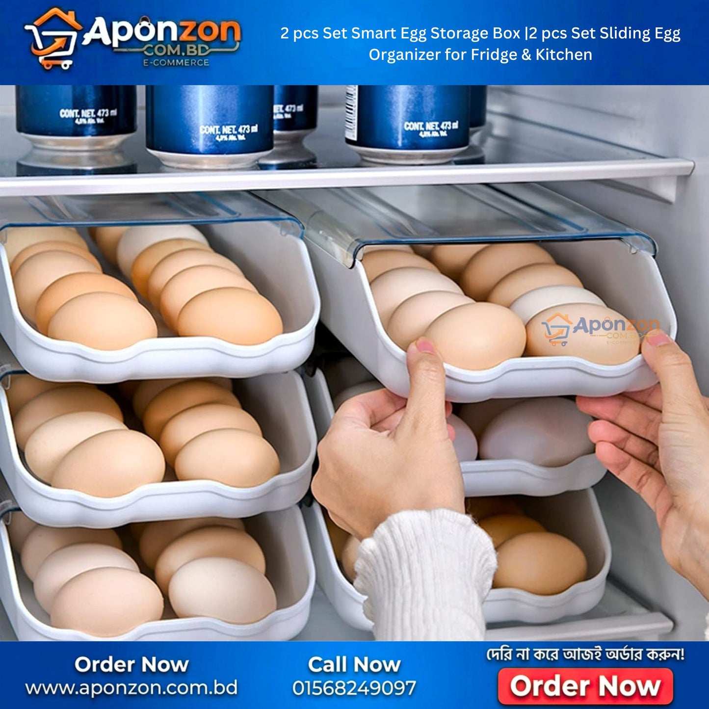 2 pcs Set Smart Egg Storage Box | Sliding Egg Organizer