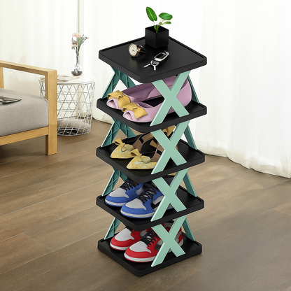 5 Layer Multifunctional Black Shoe Organizer Rack (Black)