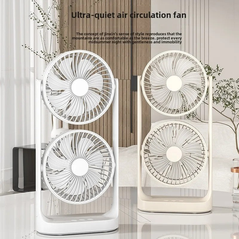 Double-Head High Wind Air Circulation Desktop Fan Portable Double-Layer Cooling Fan