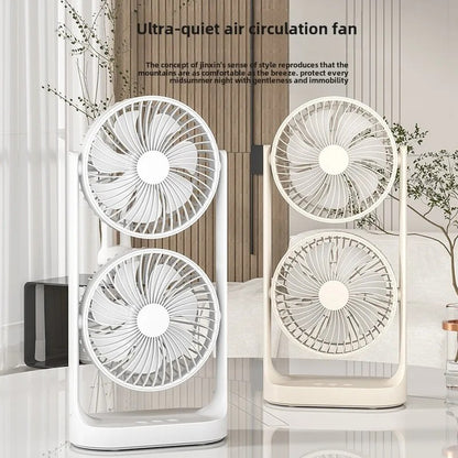 Double-Head High Wind Air Circulation Desktop Fan Portable Double-Layer Cooling Fan
