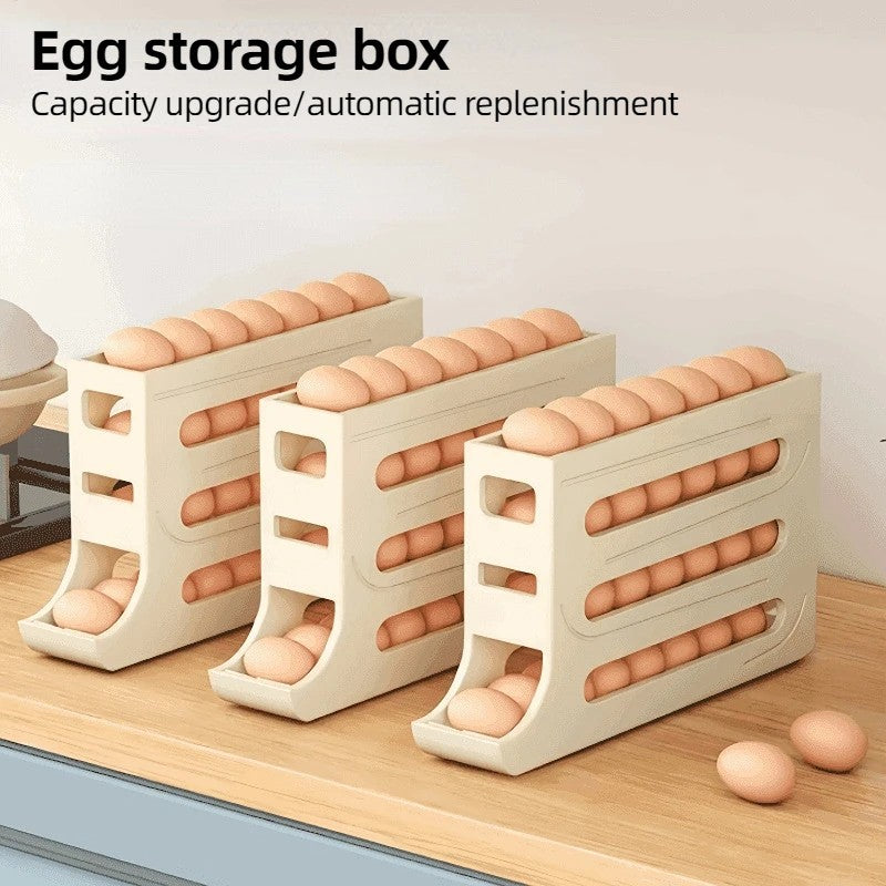 Large Capacity Auto Eggs Rolling Shelf Fridge Egg Storage Box Rack