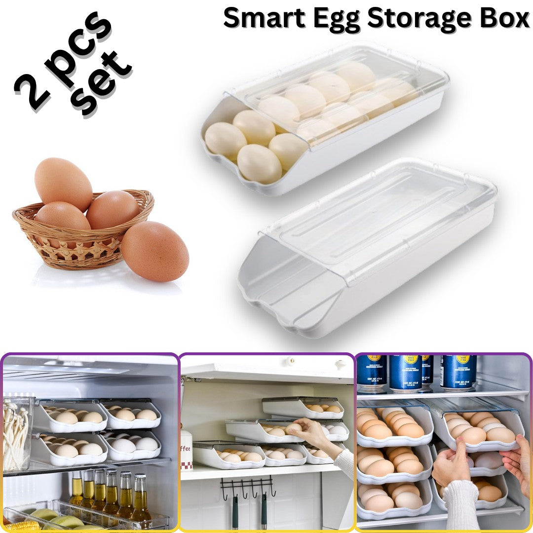 2 pcs Set Smart Egg Storage Box | Sliding Egg Organizer