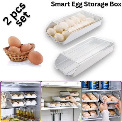 2 pcs Set Smart Egg Storage Box | Sliding Egg Organizer