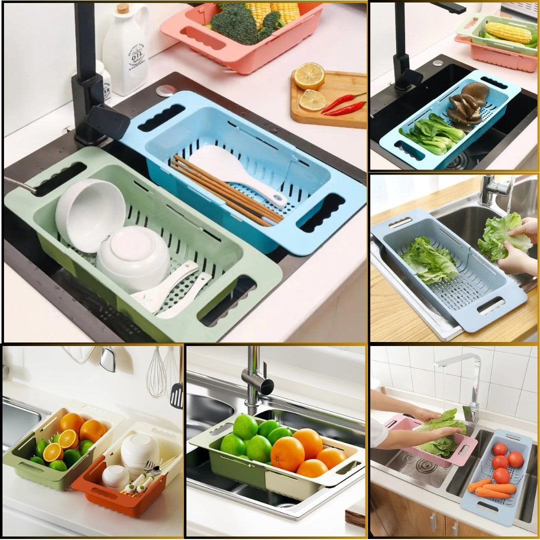 Over the Sink Collapsible Colander Strainer Expandable Basket
