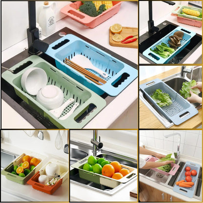 Over the Sink Collapsible Colander Strainer Expandable Basket