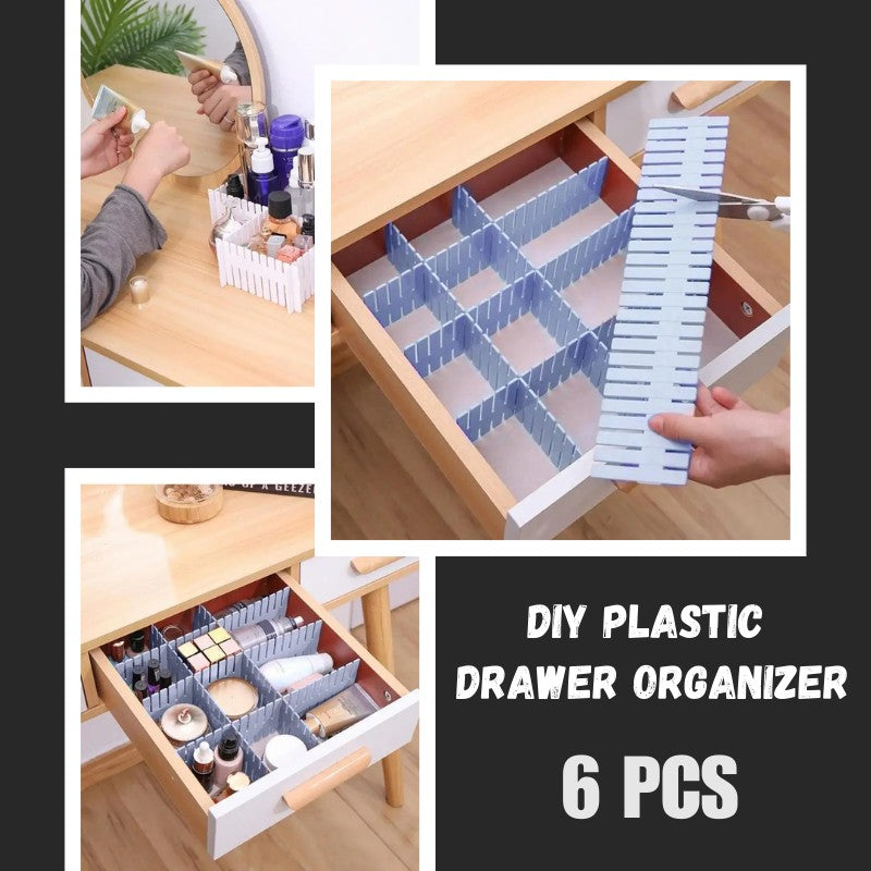 Adjustable Plastic Grid Drawer Organizer (6pcs Set)