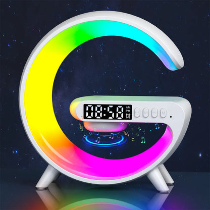 5IN1 Smart Wireless Charger Table Lamp Bluetooth Speaker Alarm Clock RGB Light