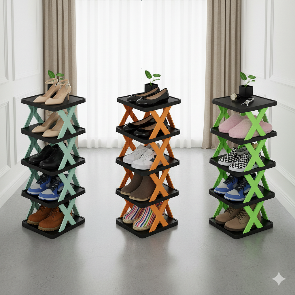 5 Layer Multifunctional Black Shoe Organizer Rack (Black)