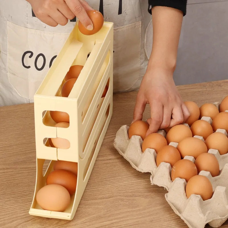 Large Capacity Auto Eggs Rolling Shelf Fridge Egg Storage Box Rack
