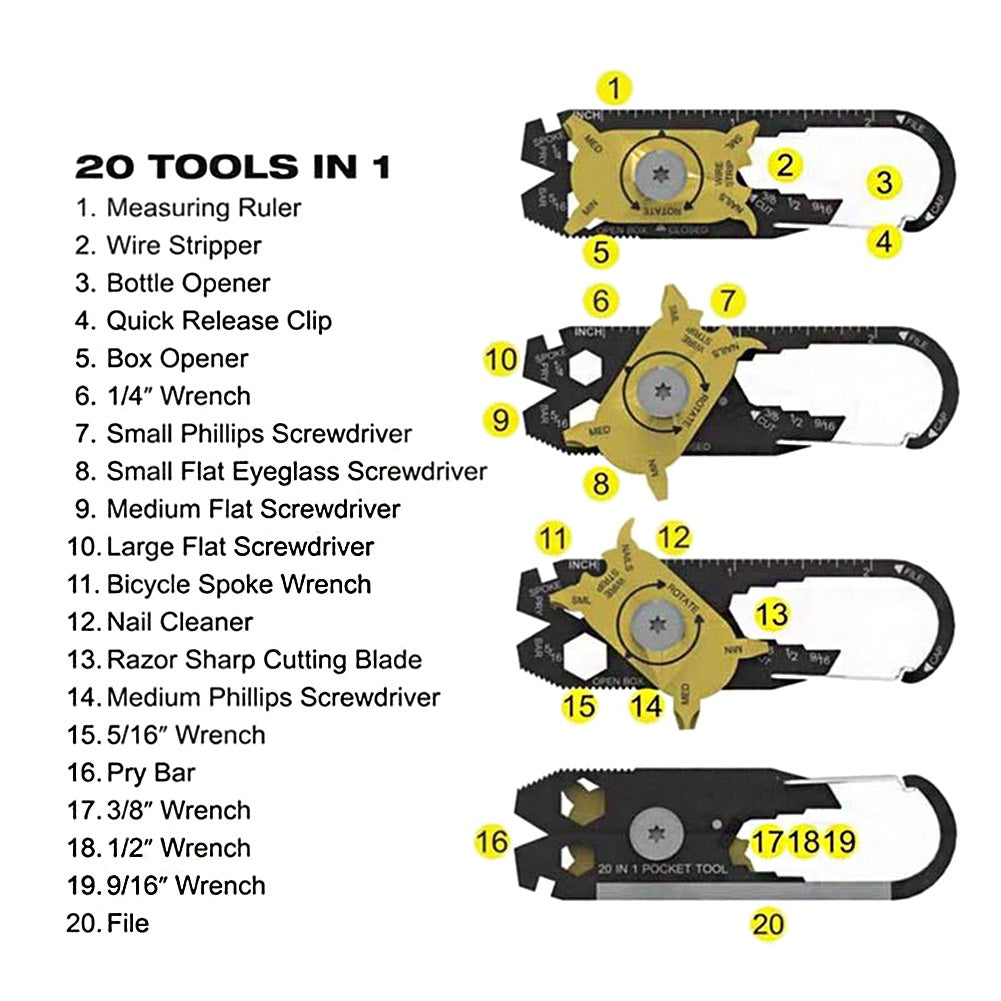 20 in 1 Multifunctional Wrench Kit (EDC Tool Keychain)