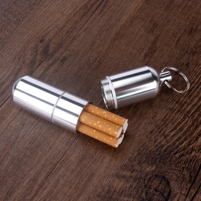 Waterproof Silver Cigarette Case & Capsule Holder with Keychain