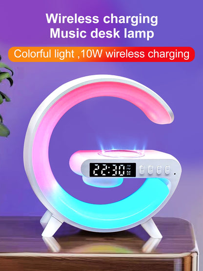 5IN1 Smart Wireless Charger Table Lamp Bluetooth Speaker Alarm Clock RGB Light