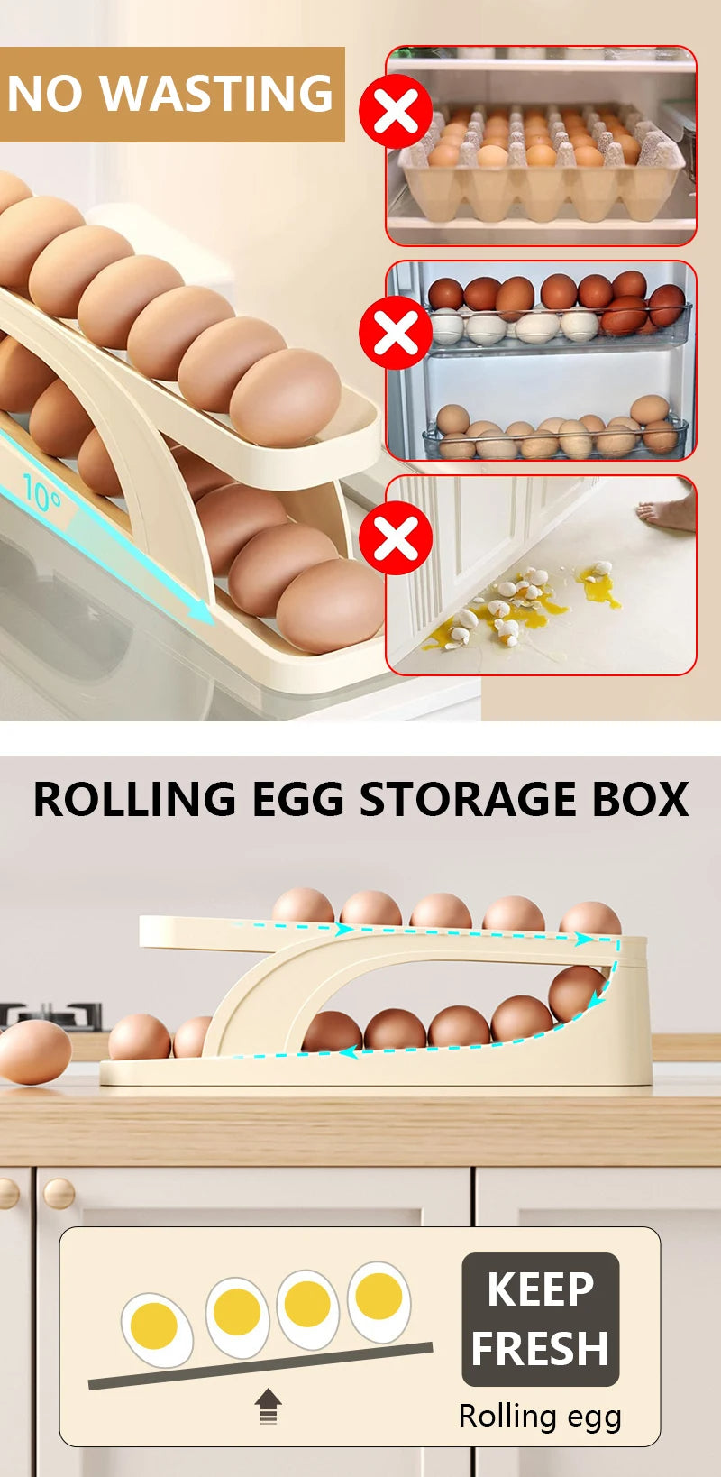 Double-Layer Egg Dispenser Automatic Roll-Down Egg Storage Rack