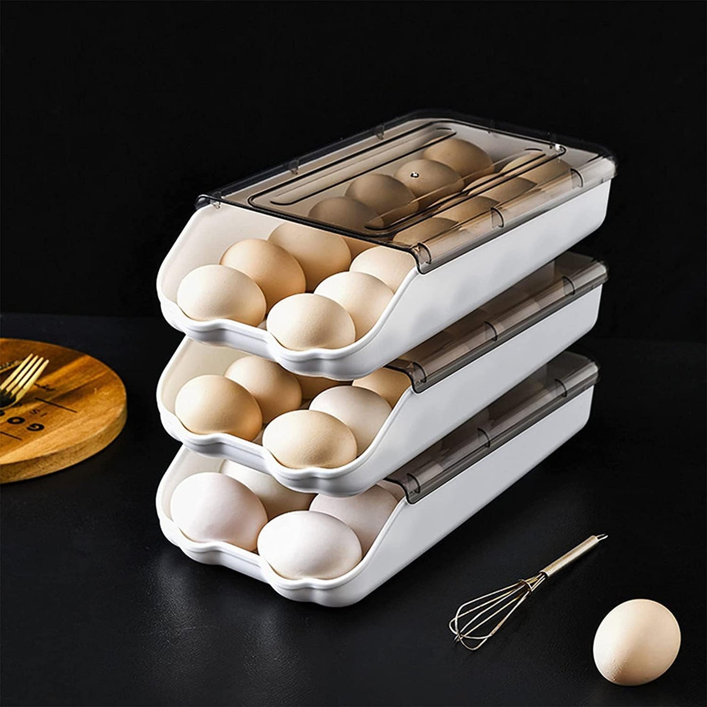 2 pcs Set Smart Egg Storage Box | Sliding Egg Organizer