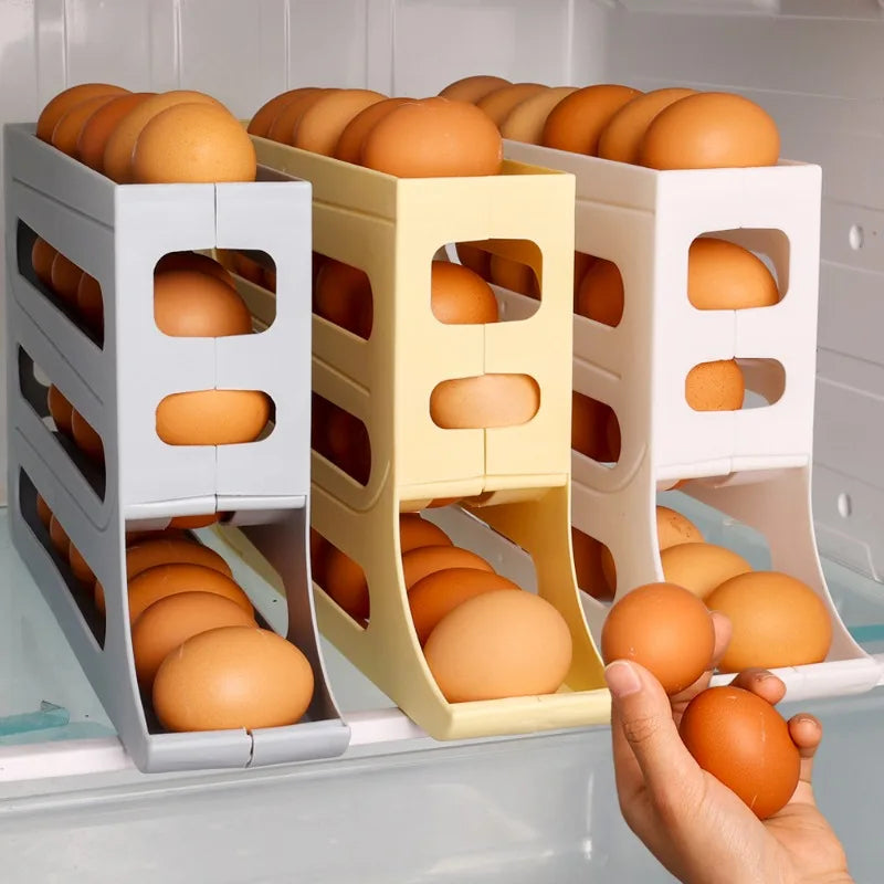 Large Capacity Auto Eggs Rolling Shelf Fridge Egg Storage Box Rack