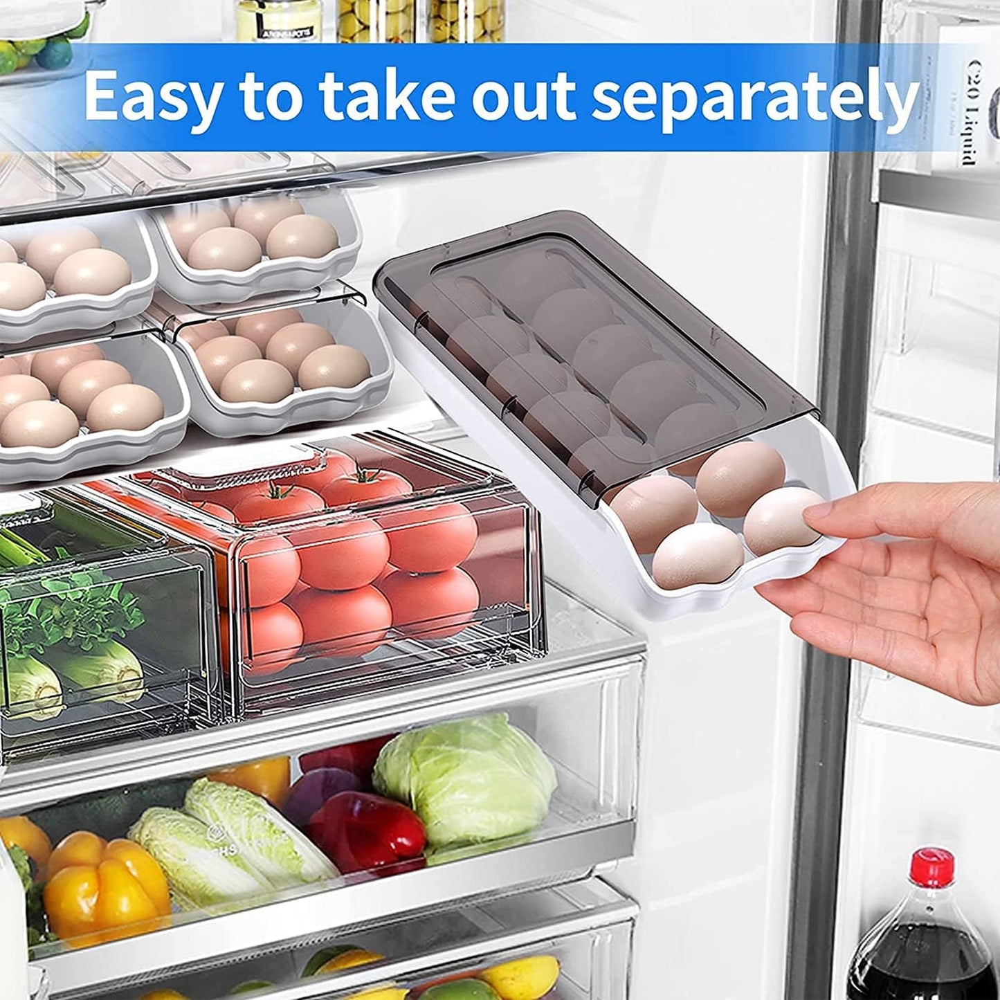 2 pcs Set Smart Egg Storage Box | Sliding Egg Organizer