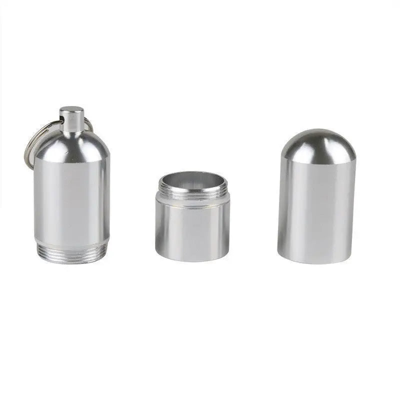 Waterproof Silver Cigarette Case & Capsule Holder with Keychain