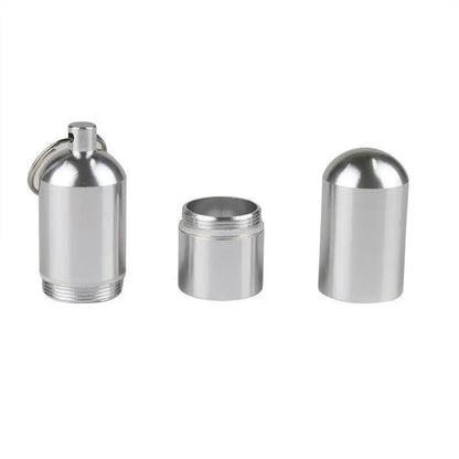 Waterproof Silver Cigarette Case & Capsule Holder with Keychain
