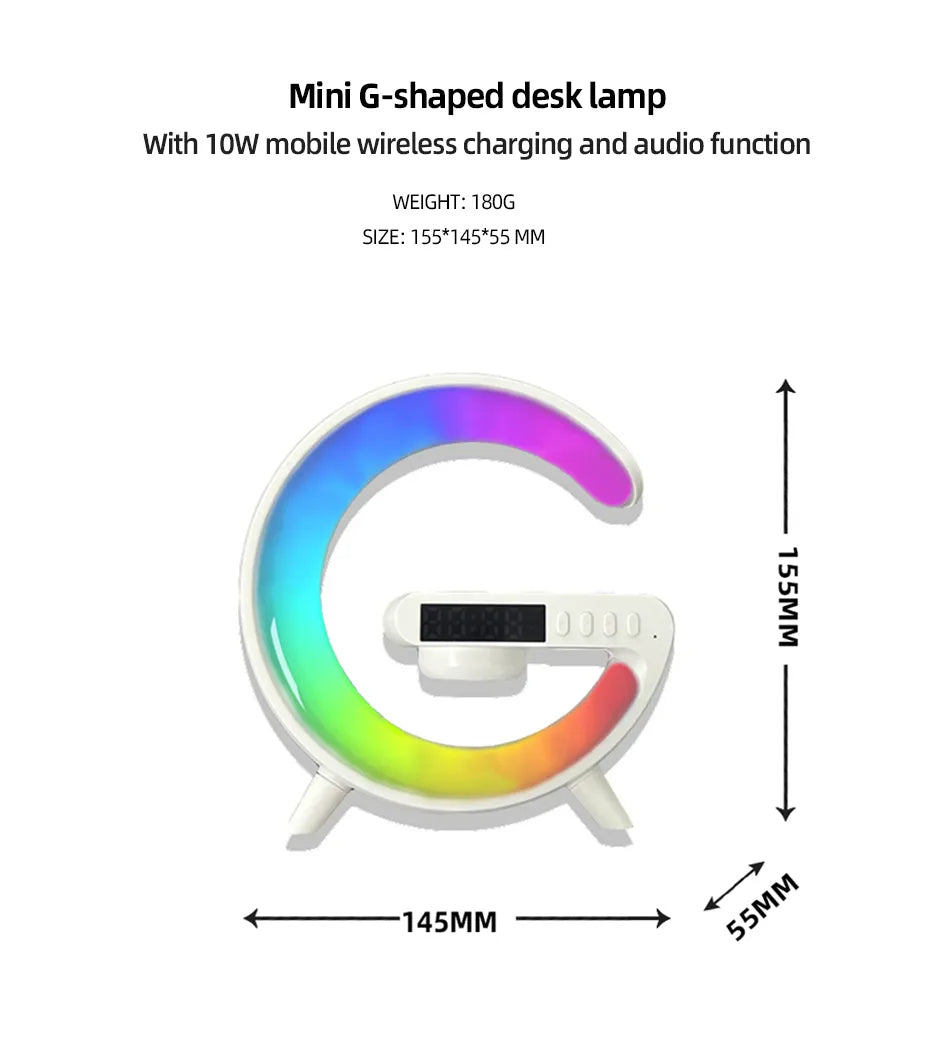 5IN1 Smart Wireless Charger Table Lamp Bluetooth Speaker Alarm Clock RGB Light