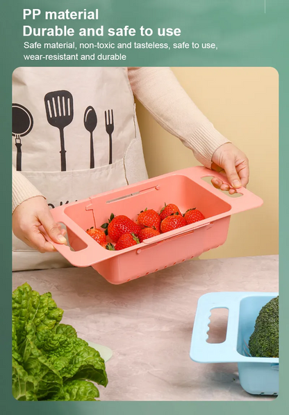 Over the Sink Collapsible Colander Strainer Expandable Basket