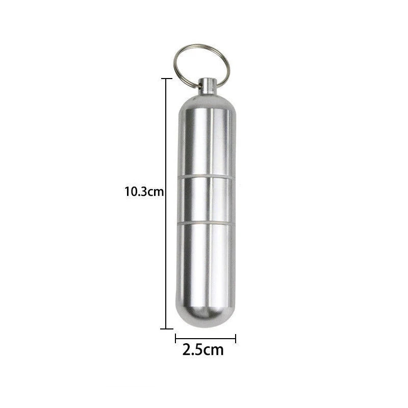 Waterproof Silver Cigarette Case & Capsule Holder with Keychain