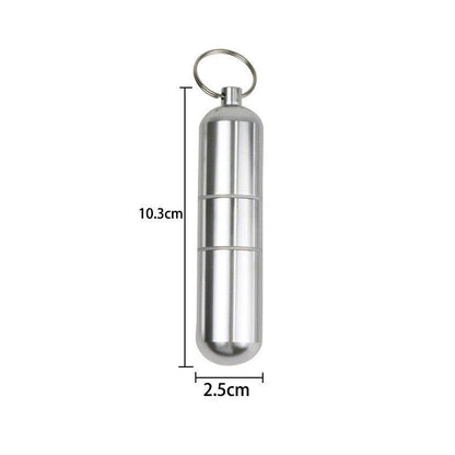 Waterproof Silver Cigarette Case & Capsule Holder with Keychain