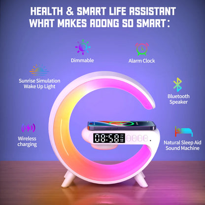 5IN1 Smart Wireless Charger Table Lamp Bluetooth Speaker Alarm Clock RGB Light