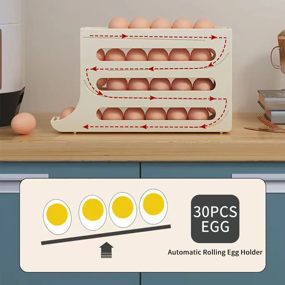 Large Capacity Auto Eggs Rolling Shelf Fridge Egg Storage Box Rack