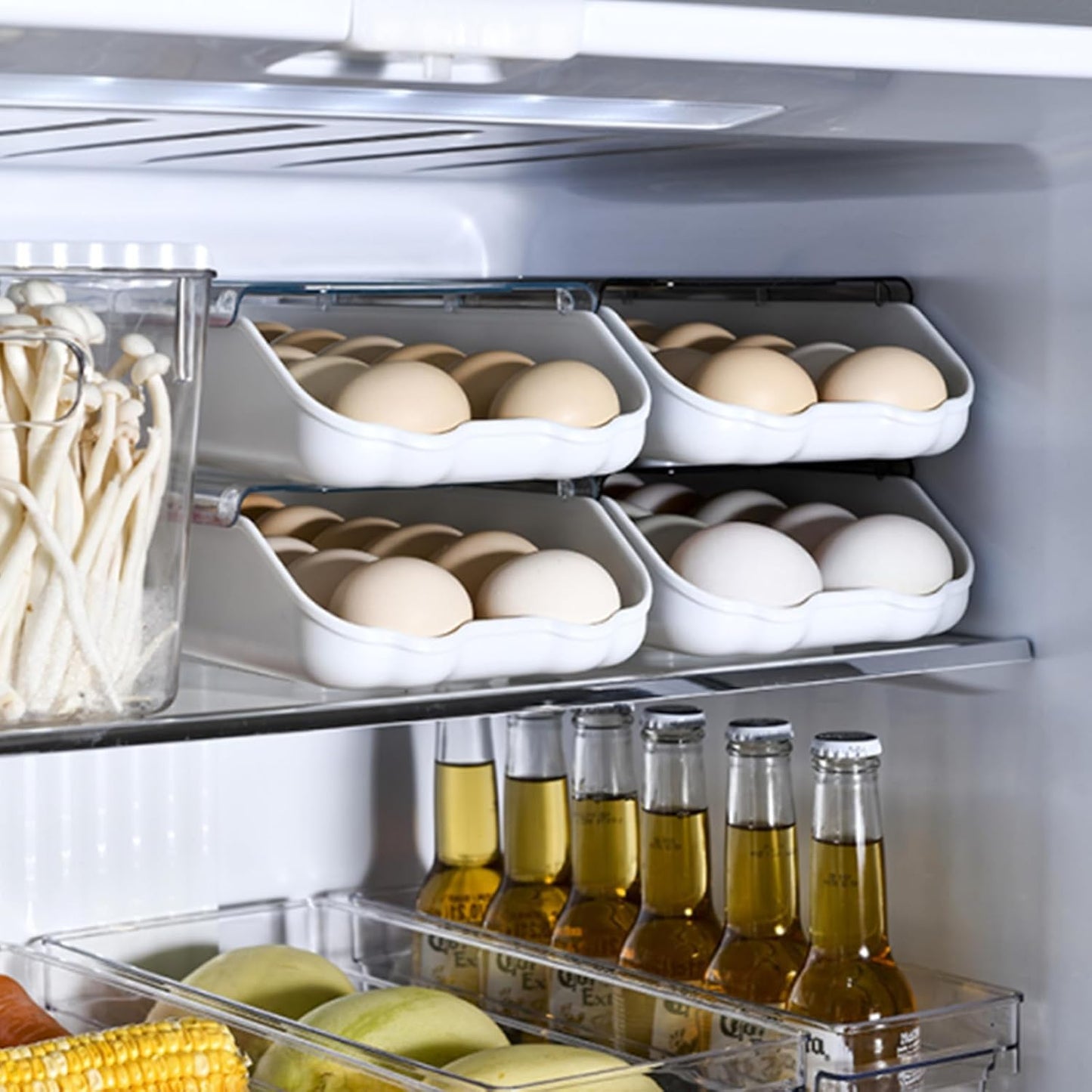 2 pcs Set Smart Egg Storage Box | Sliding Egg Organizer