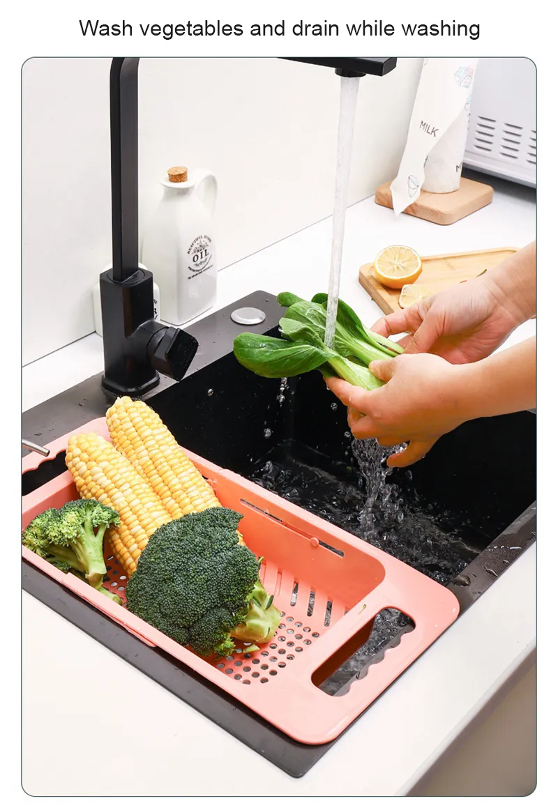 Over the Sink Collapsible Colander Strainer Expandable Basket