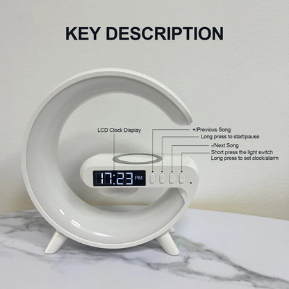 5IN1 Smart Wireless Charger Table Lamp Bluetooth Speaker Alarm Clock RGB Light