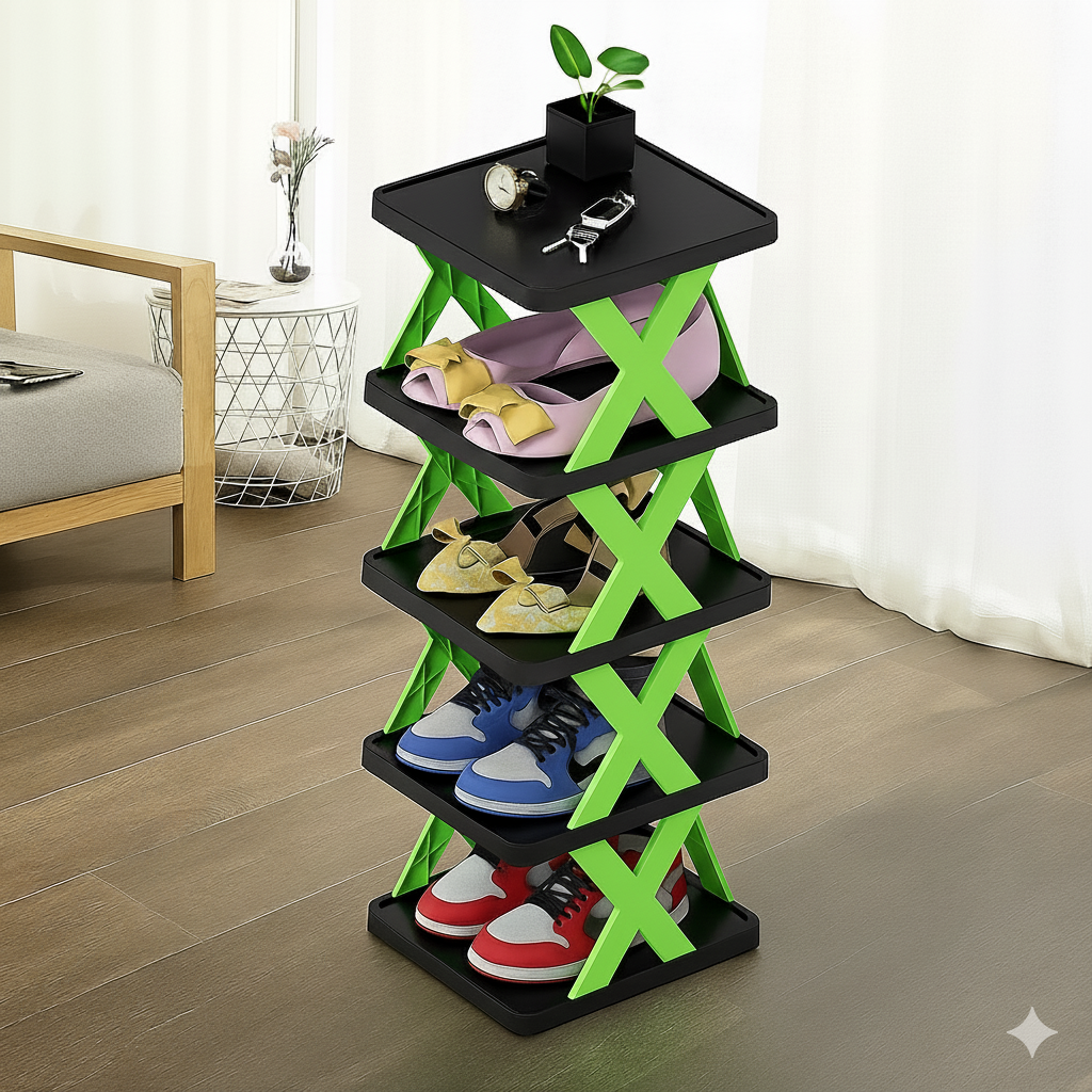 5 Layer Multifunctional Black Shoe Organizer Rack (Black)