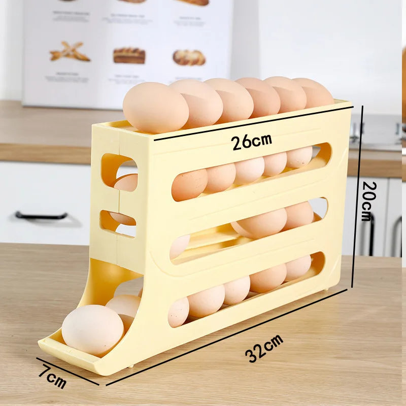 Large Capacity Auto Eggs Rolling Shelf Fridge Egg Storage Box Rack
