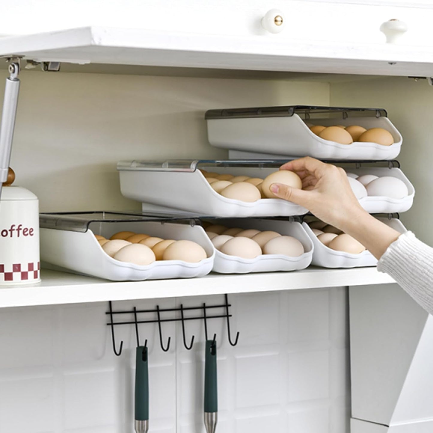 2 pcs Set Smart Egg Storage Box | Sliding Egg Organizer