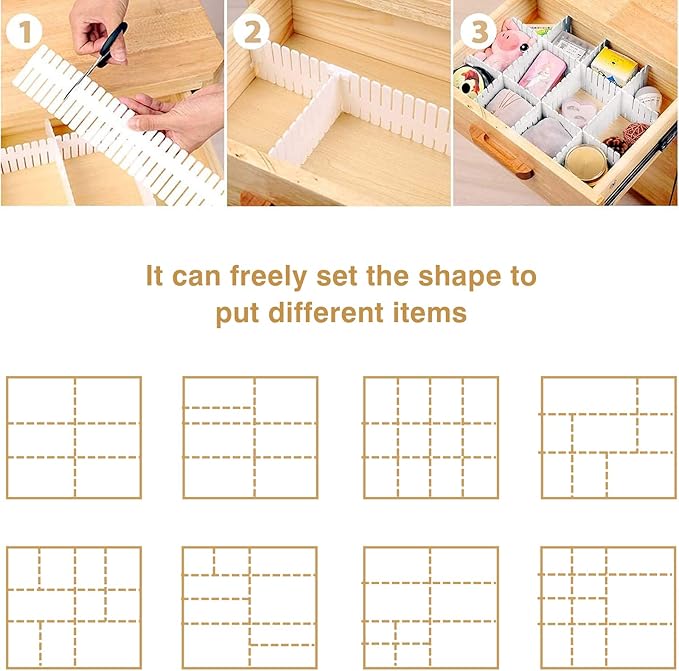 Adjustable Plastic Grid Drawer Organizer (6pcs Set)