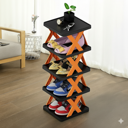 5 Layer Multifunctional Black Shoe Organizer Rack (Black)